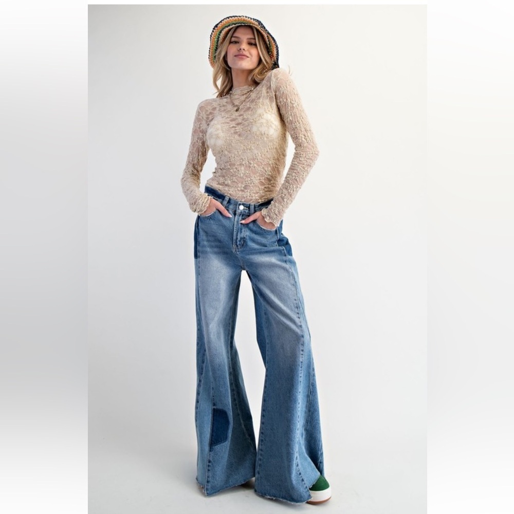 Easel Blue Flare & Wide Leg Jeans